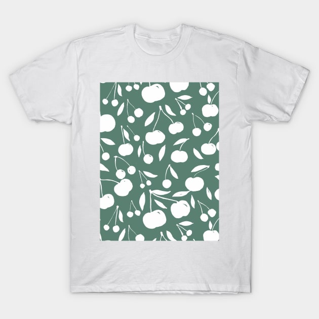 Cherries pattern - sage green T-Shirt by wackapacka